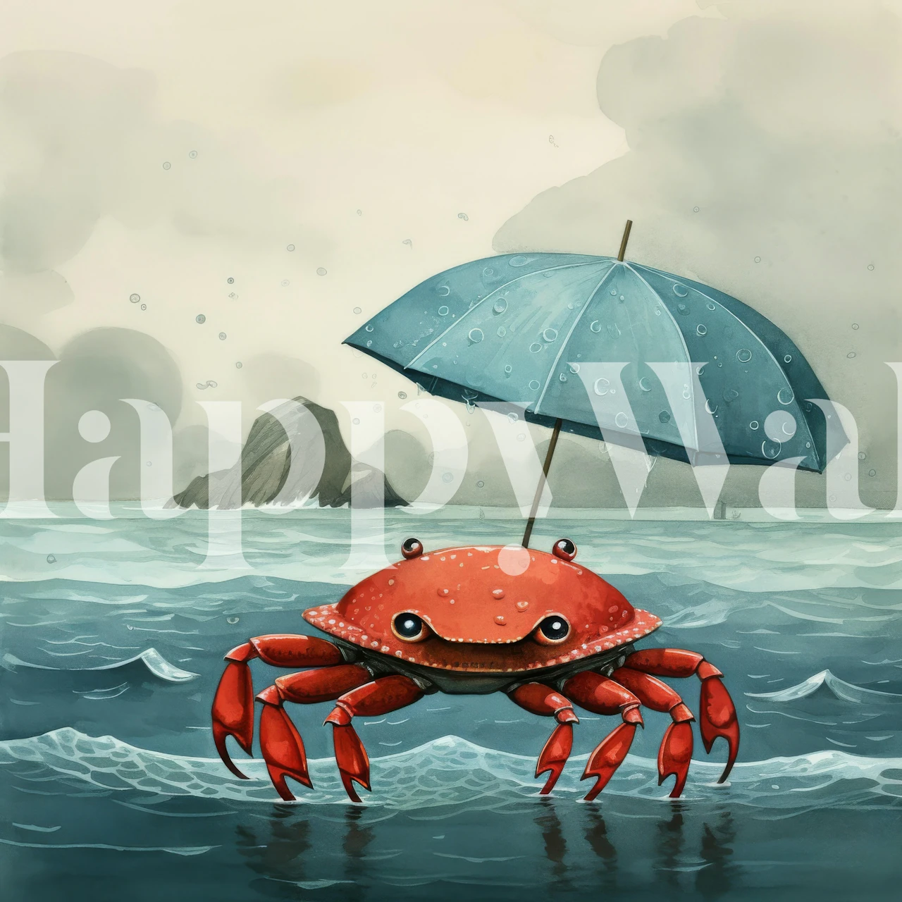 Minimal Crab with Umbrella wallpaper in a room