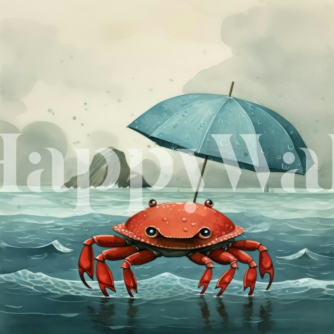 Minimal Crab with Umbrella wallpaper in a room