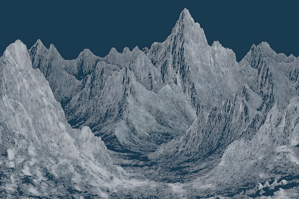 Dark Blue Mountain Engraved Landscape Mural