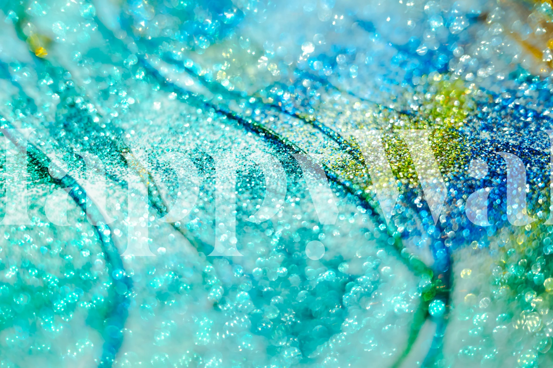 Tropical oceanic glitter wallpaper in a room