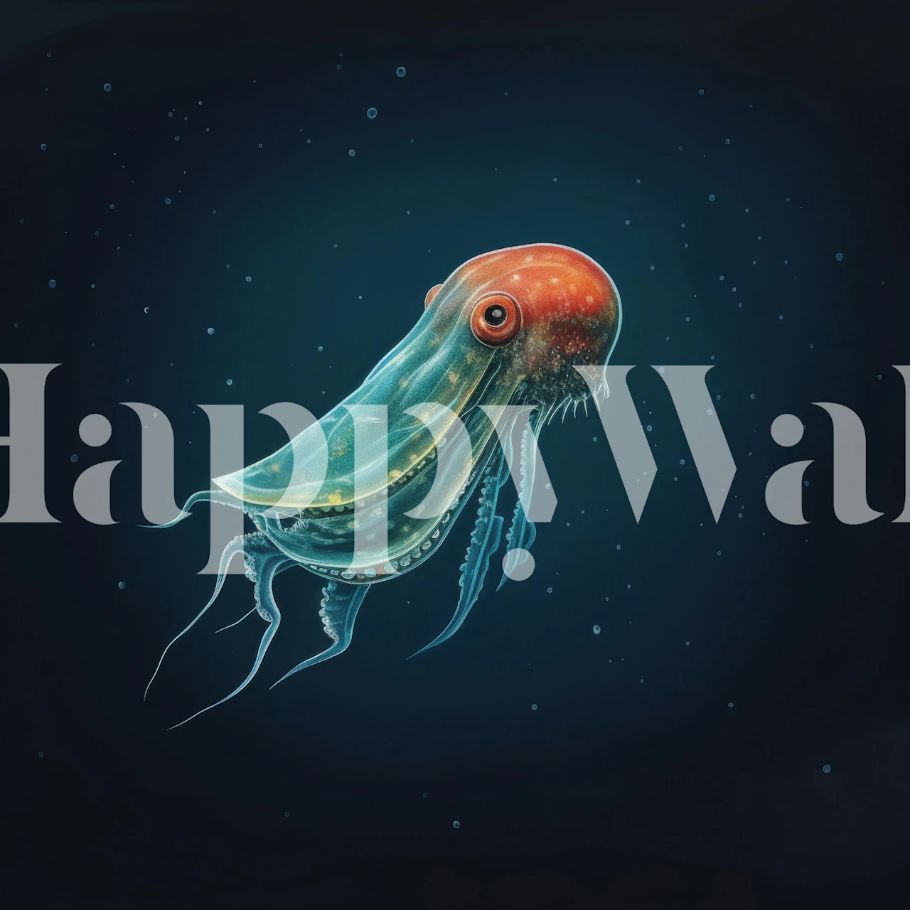 Minimal Cuttlefish Deep Sea -tapettisuunnittelu huoneessa