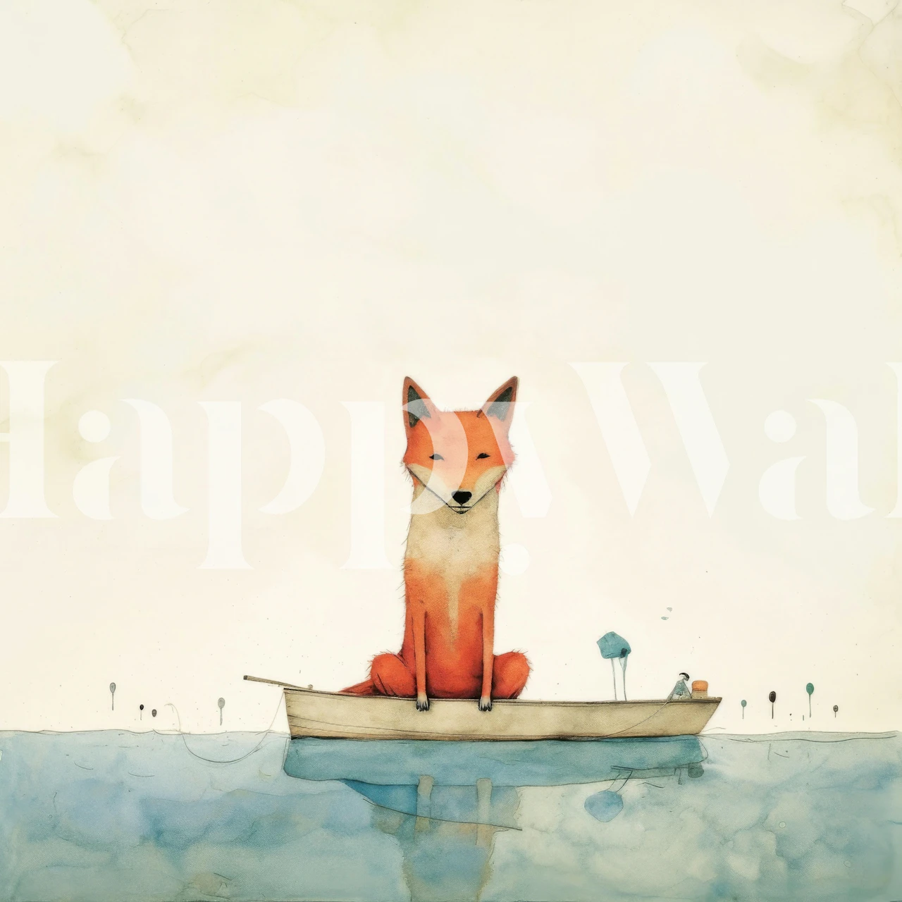 Minimal Fox on a Boat wallpaper in a room