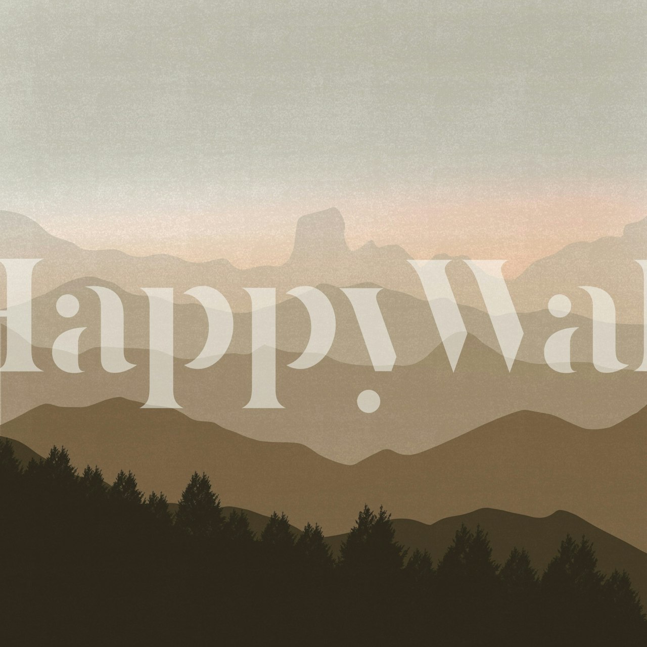 Soft pastel mountain vista wallpaper example in a room