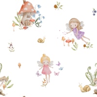Whimsical Forest Fairies in White wallpaper