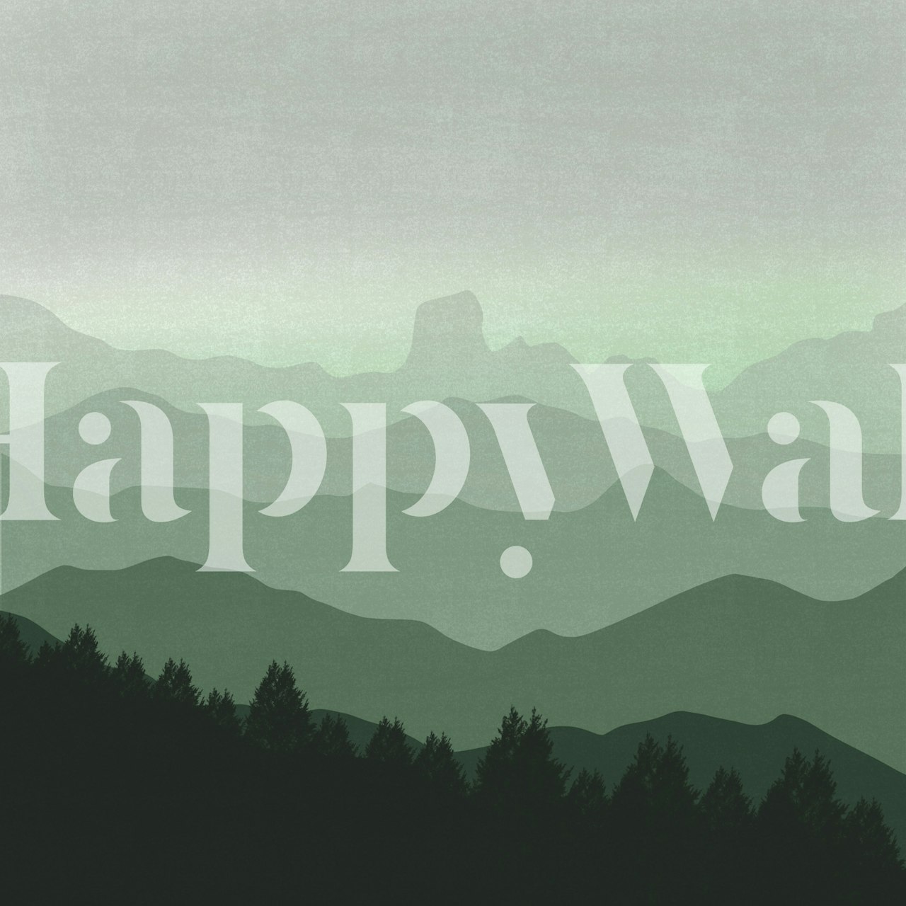 Layered Peaks in Soft Green wallpaper in room