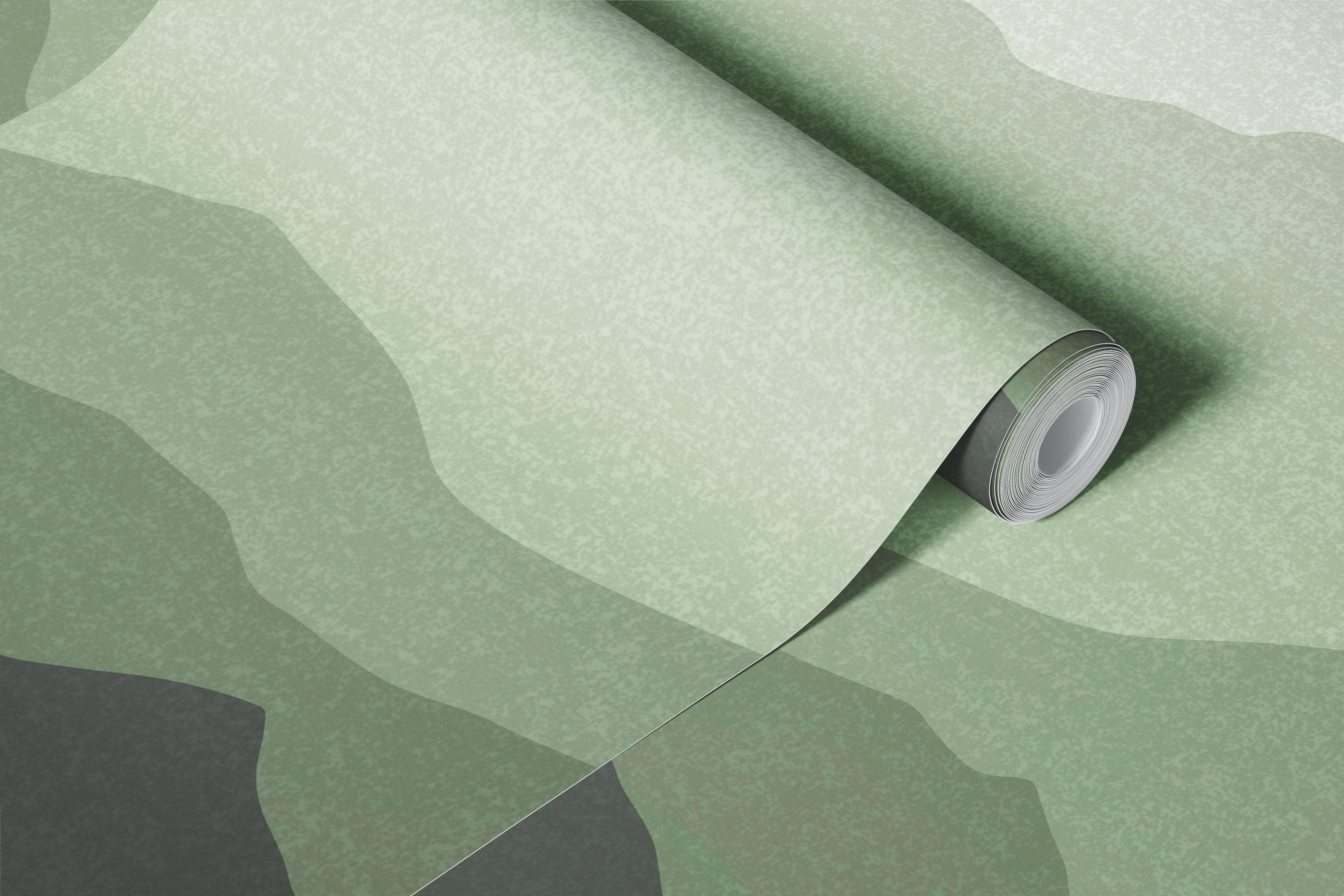 Foggy green mountain range wallpaper in a room