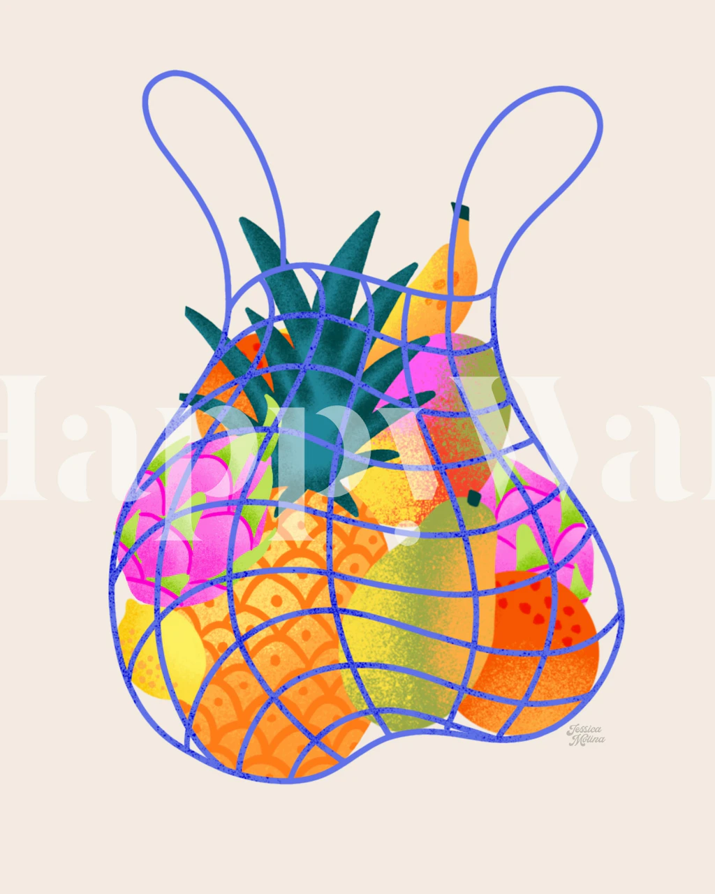 Fruit design wallpaper in a cream color