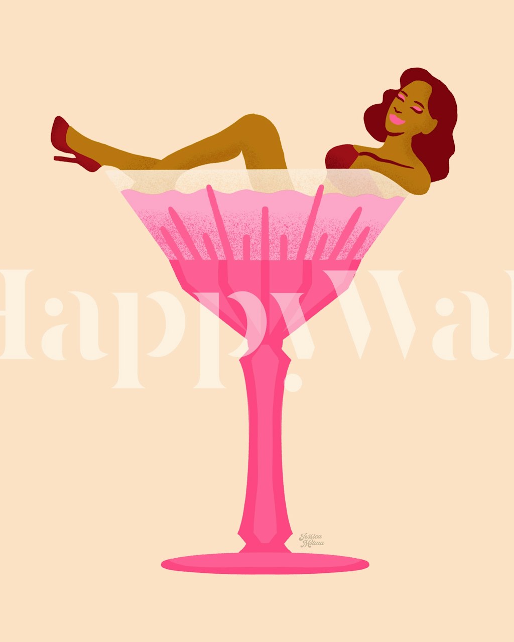 Babes and Bubbly mural vist i et rum