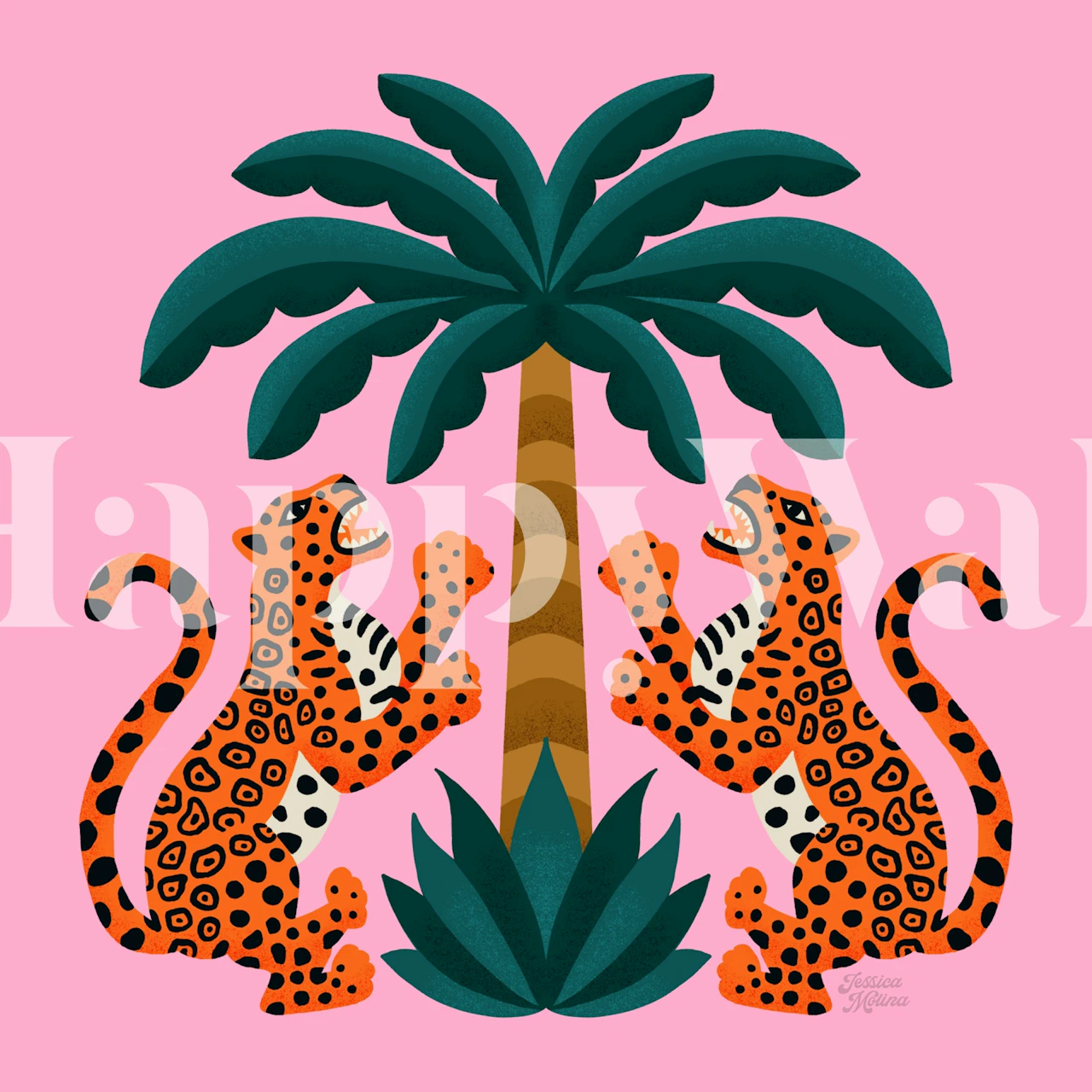 Jaguars i wallpaper z palmą w pokoju