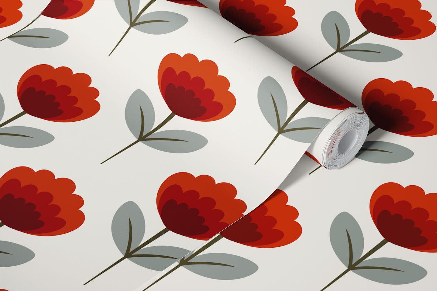 Scandi Floral Red Blooms wallpaper roll