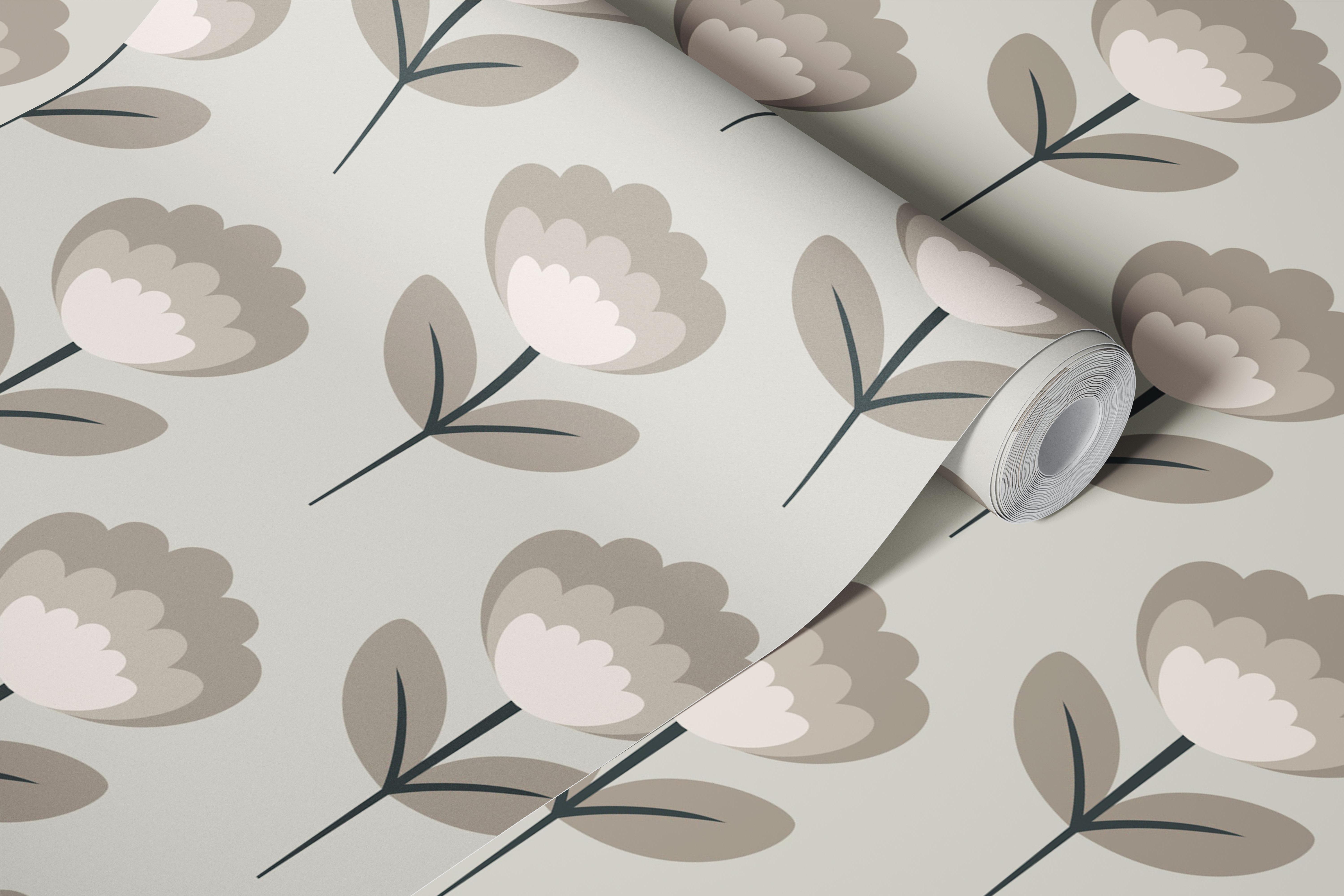 Scandi Floral Beige Blooms wallpaper in a room