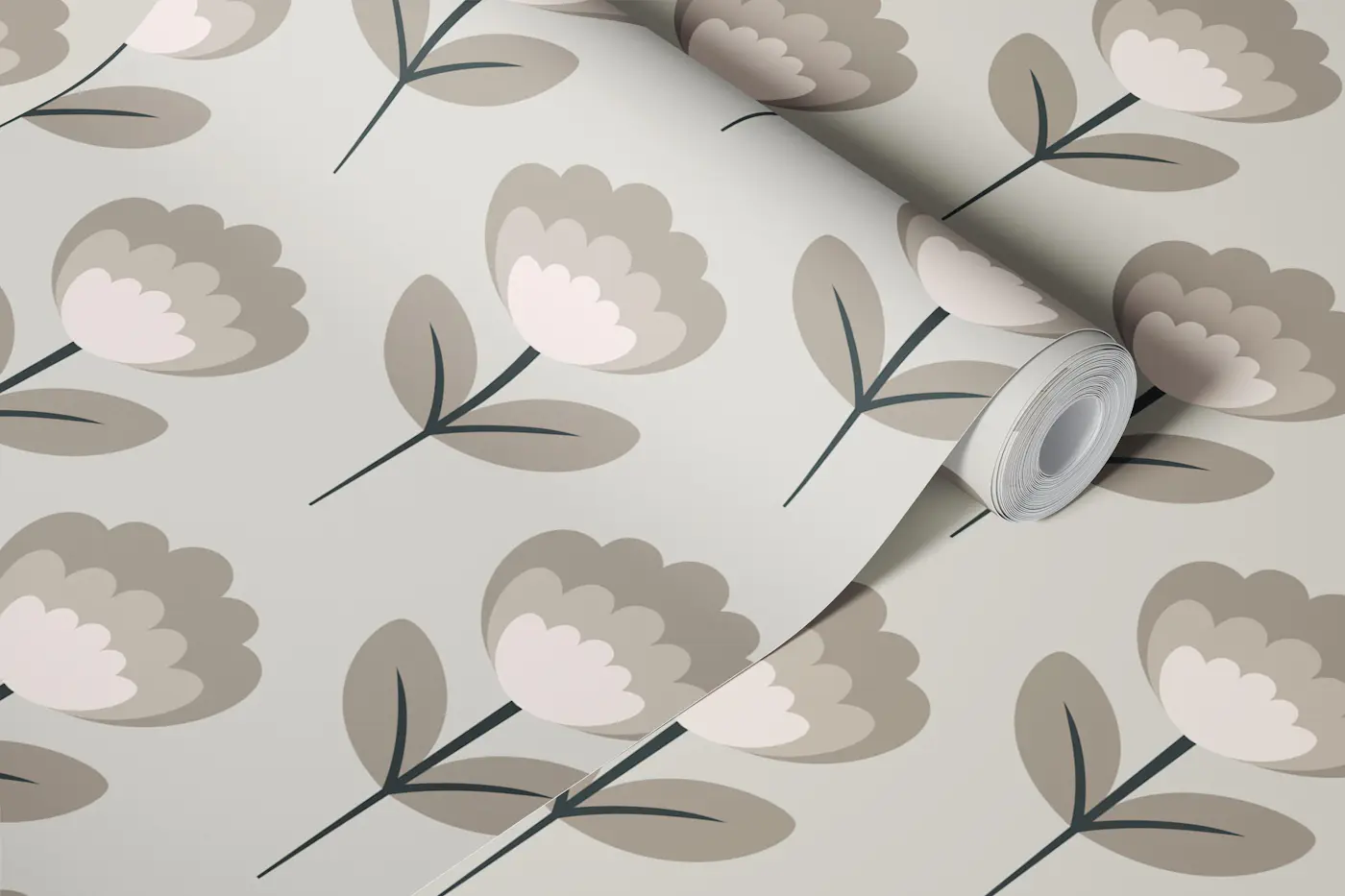Scandi Floral Beige Blooms wallpaper roll