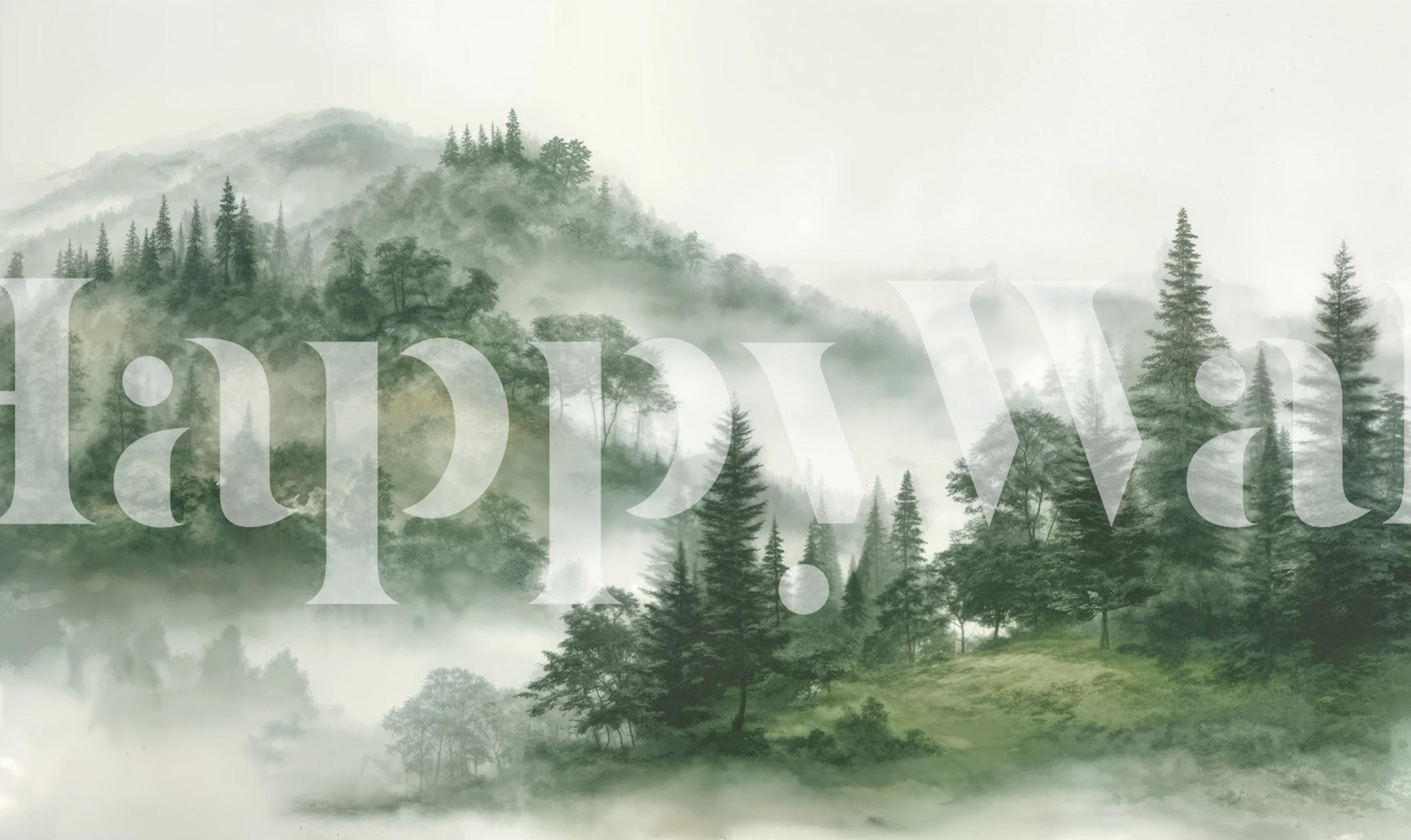 Misty Sage Pine Forest wallpaper in a room