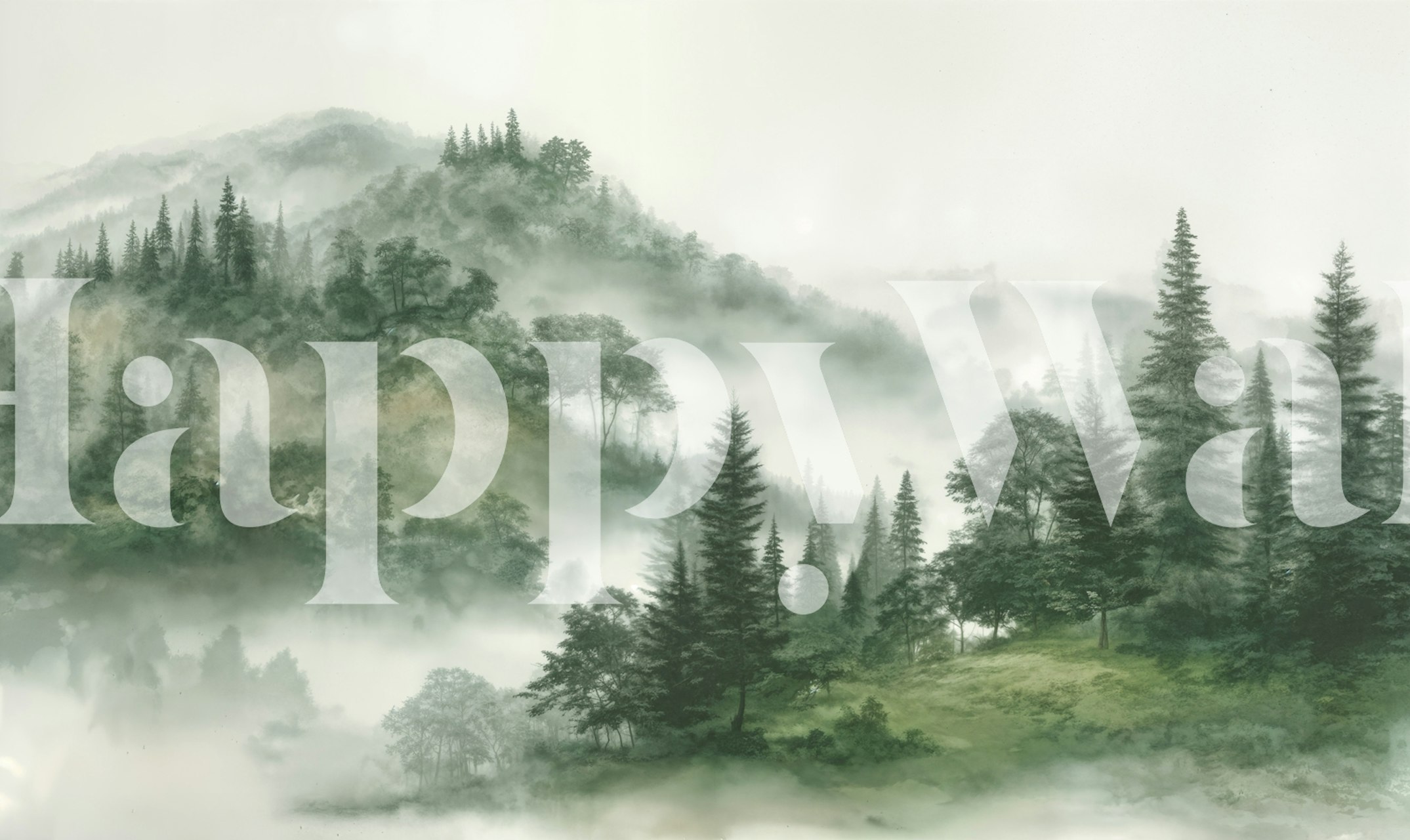 Misty Sage Pine Forest wallpaper in a room