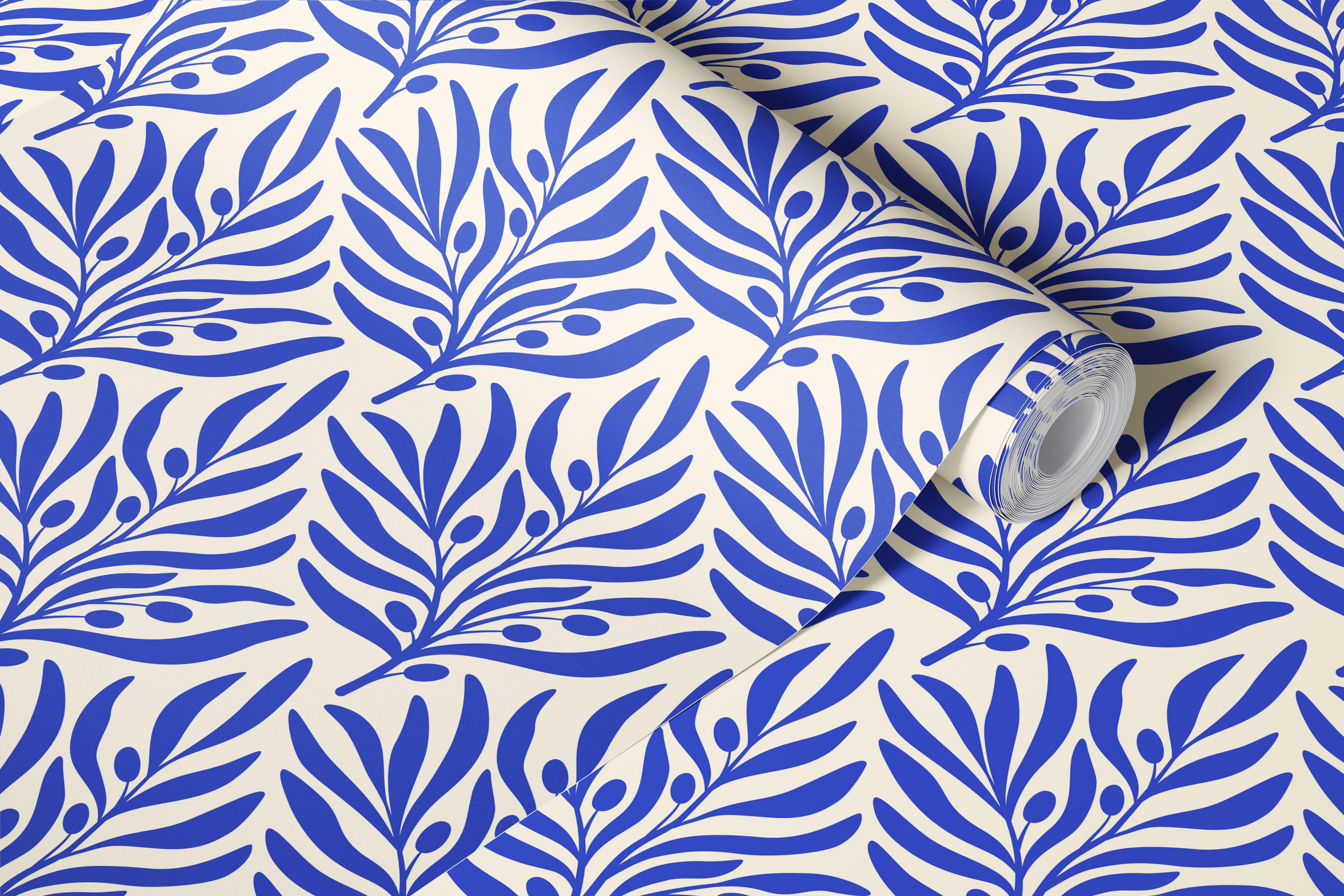 Blå Blue Olives Branches Pattern tapet