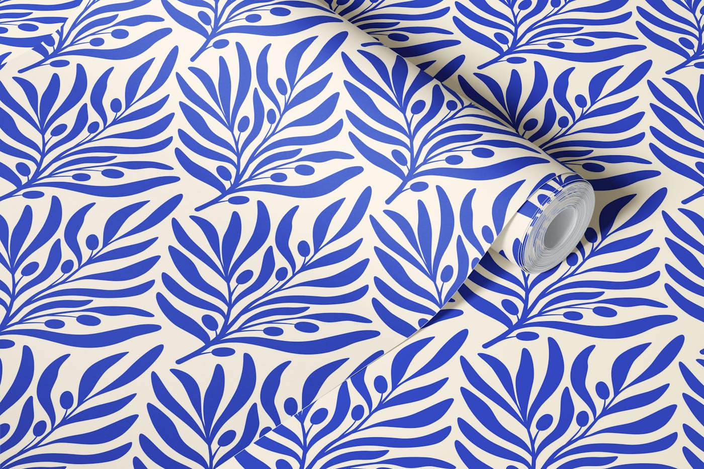 Blue Olives Branches Pattern wallpaper roll