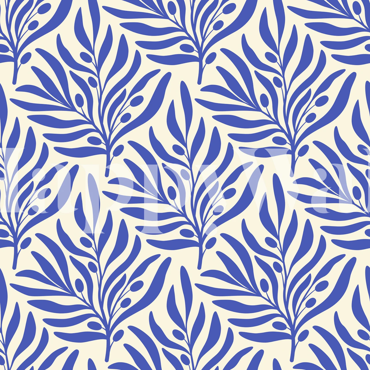 Blue Olives Branches behang in een kamer