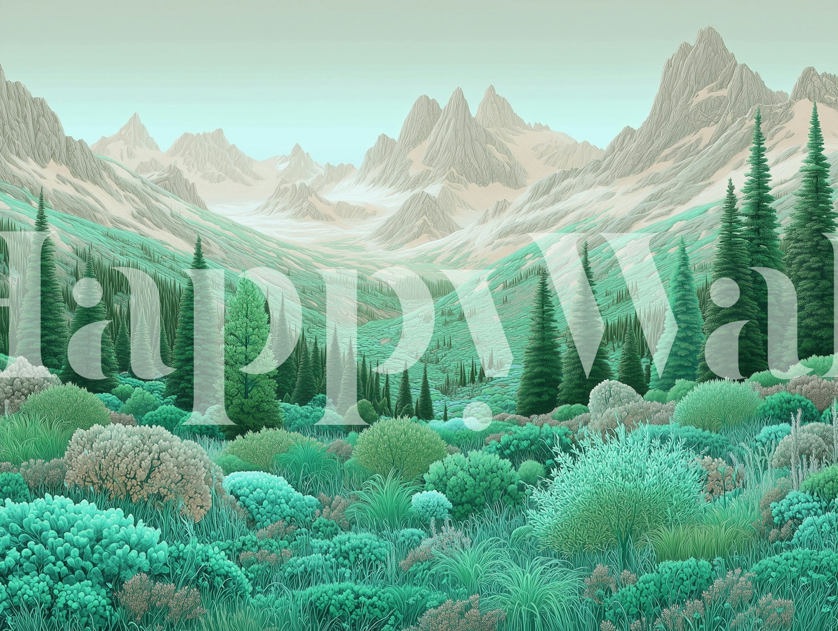 Papel pintado Emerald Mountain Meadow en una habitación