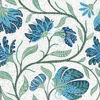 Vintag Trailing Indian Floral -Blue and White wallpaper