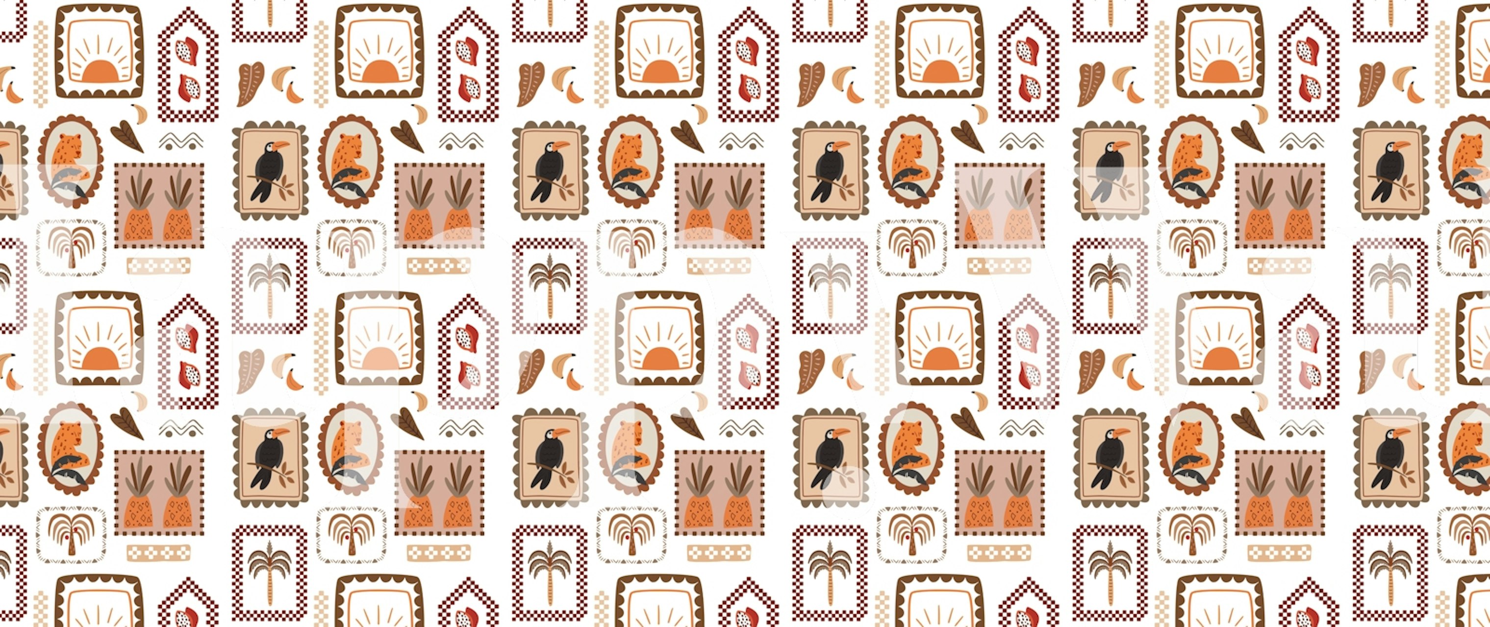 Tropics Jungle White wallpaper displayed in a room