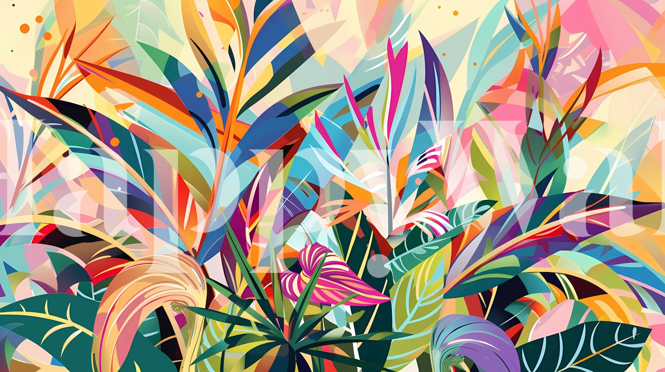 Vibrant tropical foliage wallpaper design in a room