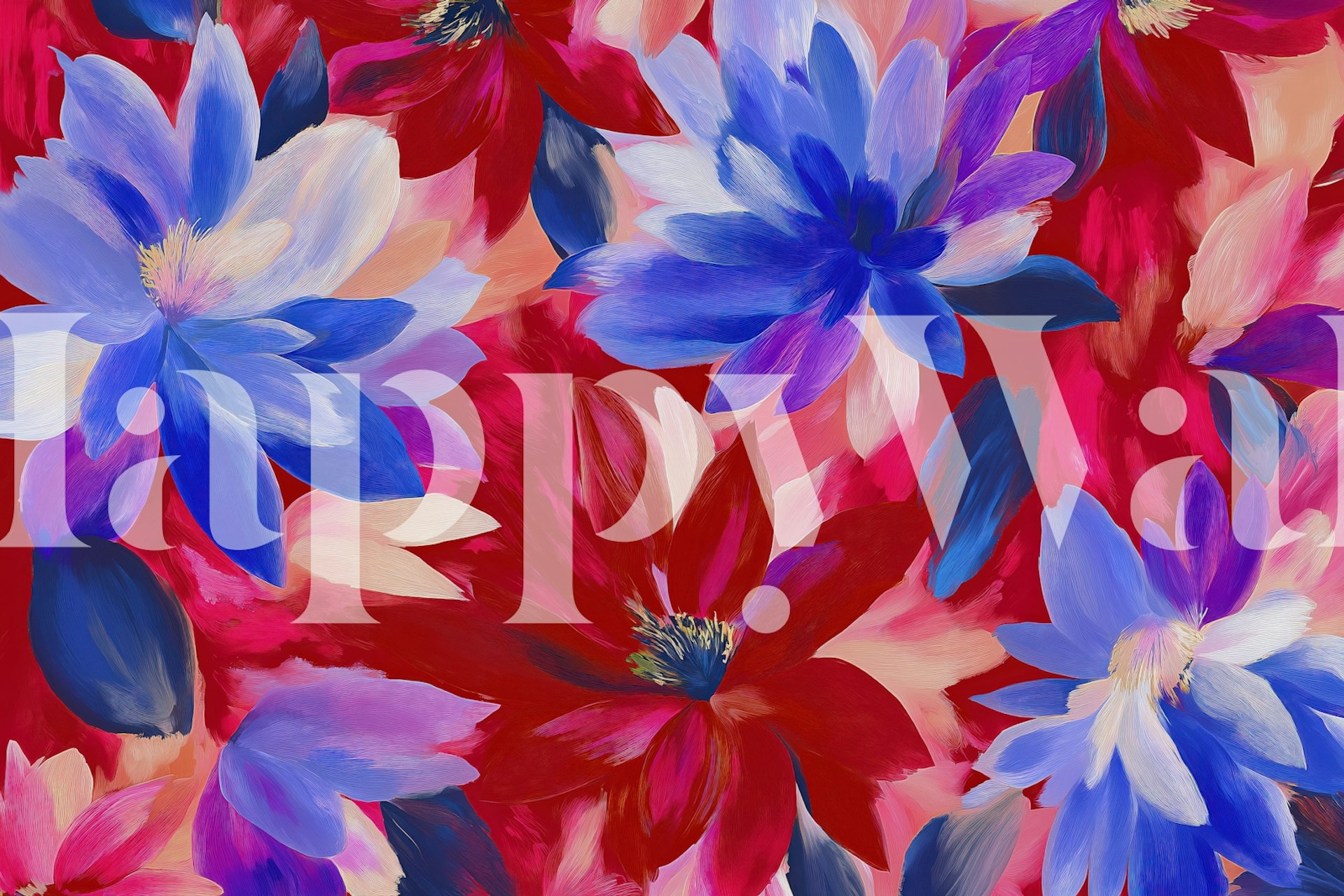 Floral explosion wallpaper in een lichte kamer