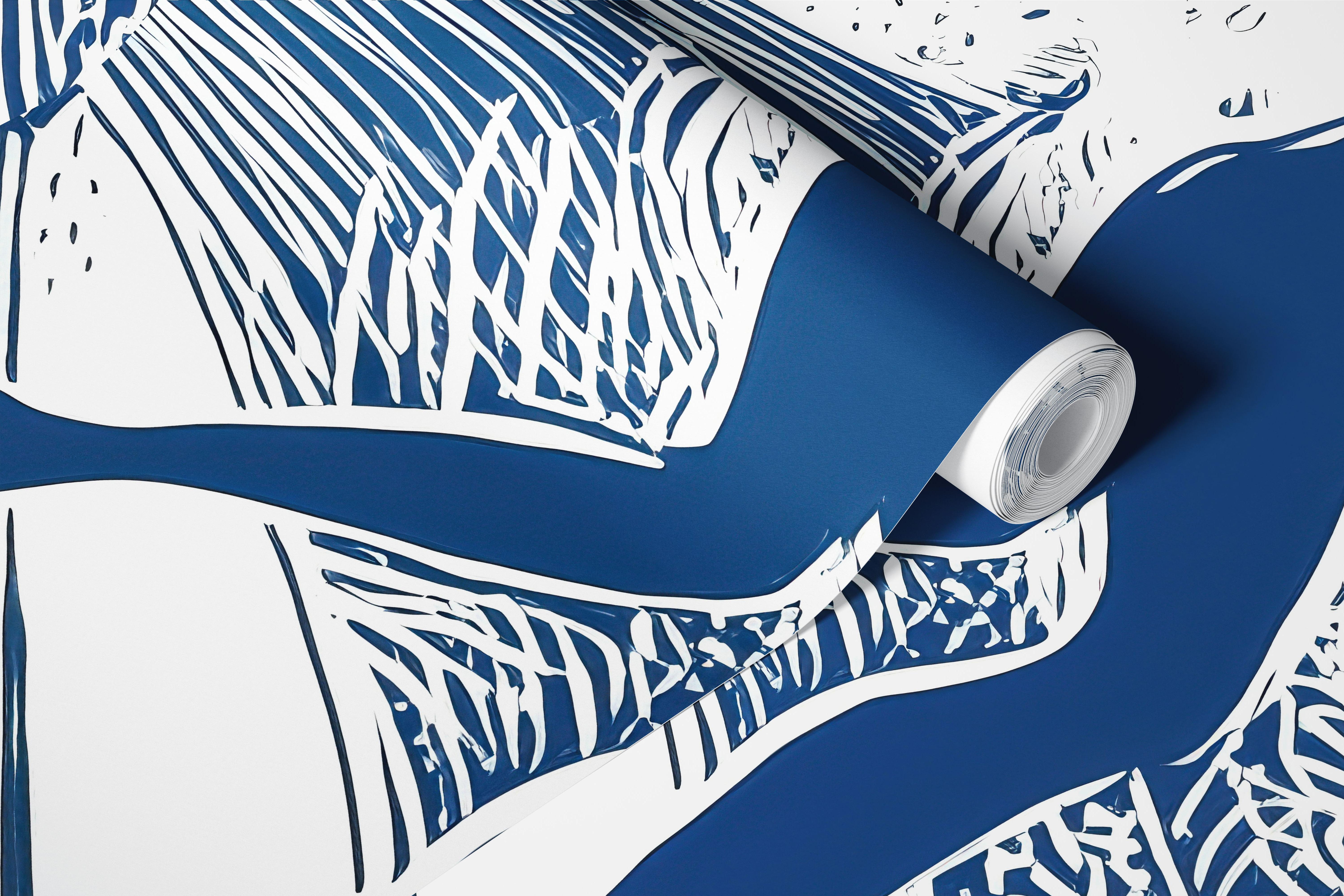 Stylized surfing wave wallpaper in a room