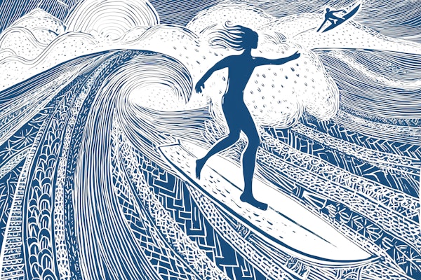 Stylized Surfing Wave Illustration