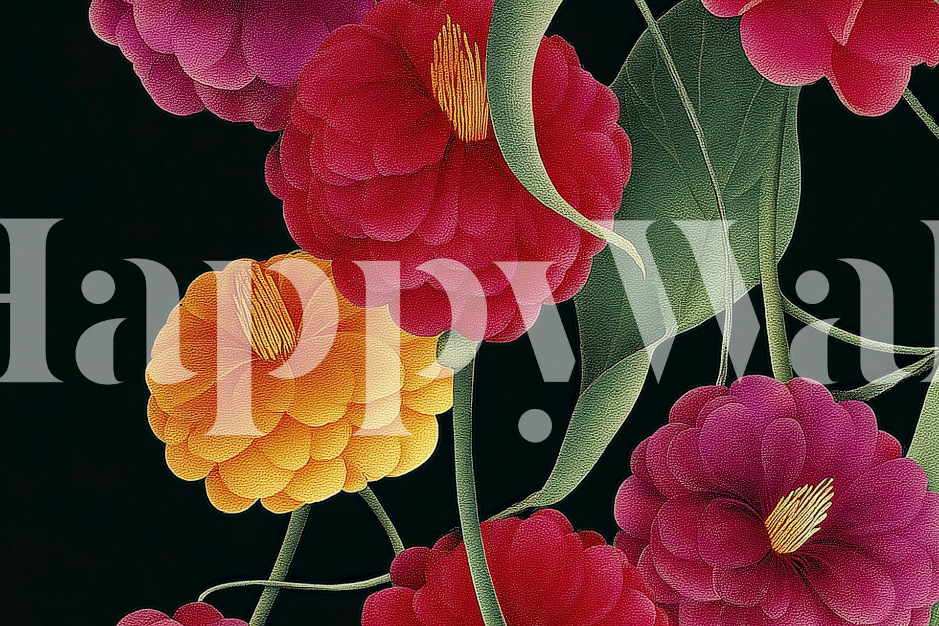 Dark elegant floral pattern wallpaper in a room