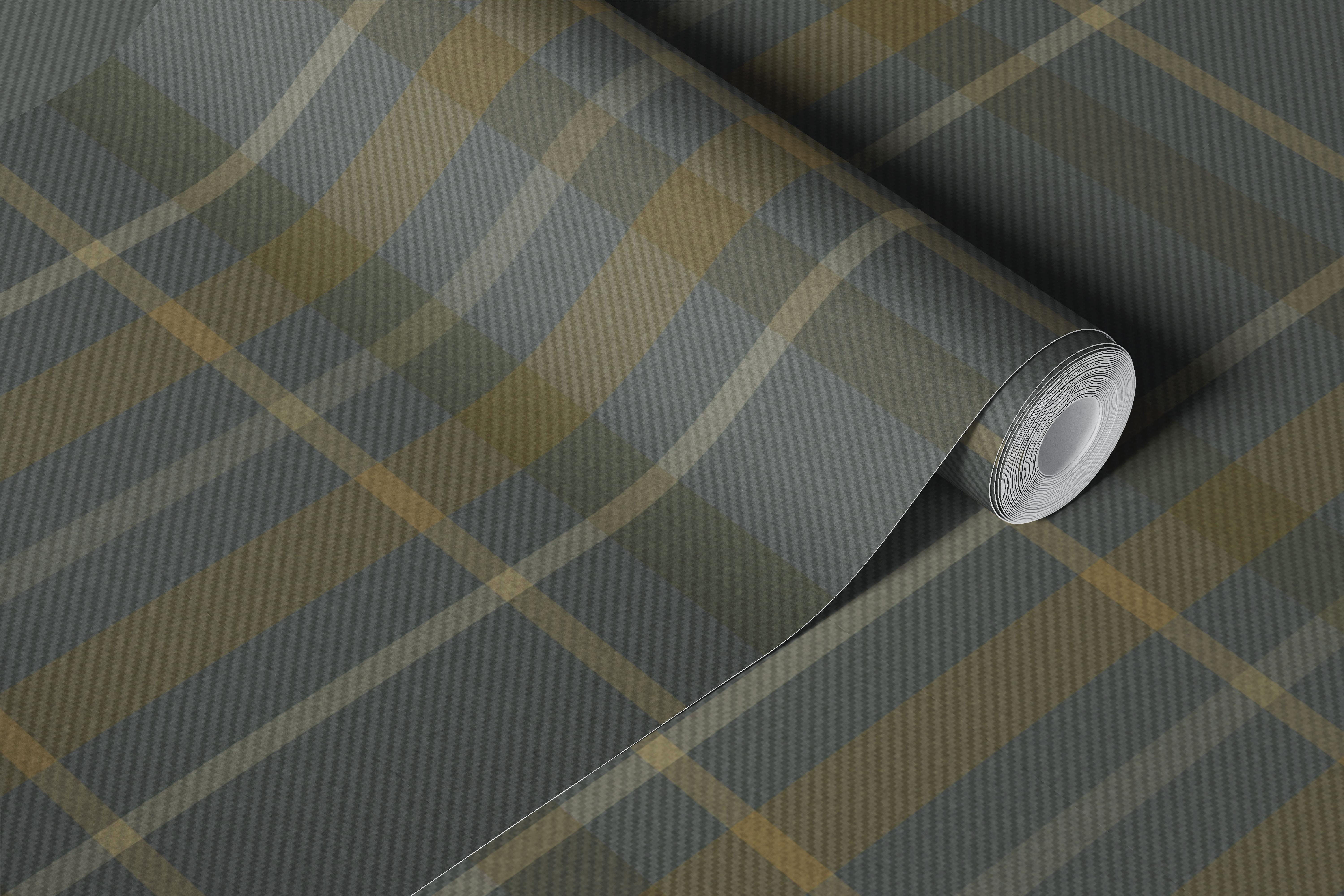 Rustic Plaid in Gray and Olive Tapete in einem Raum