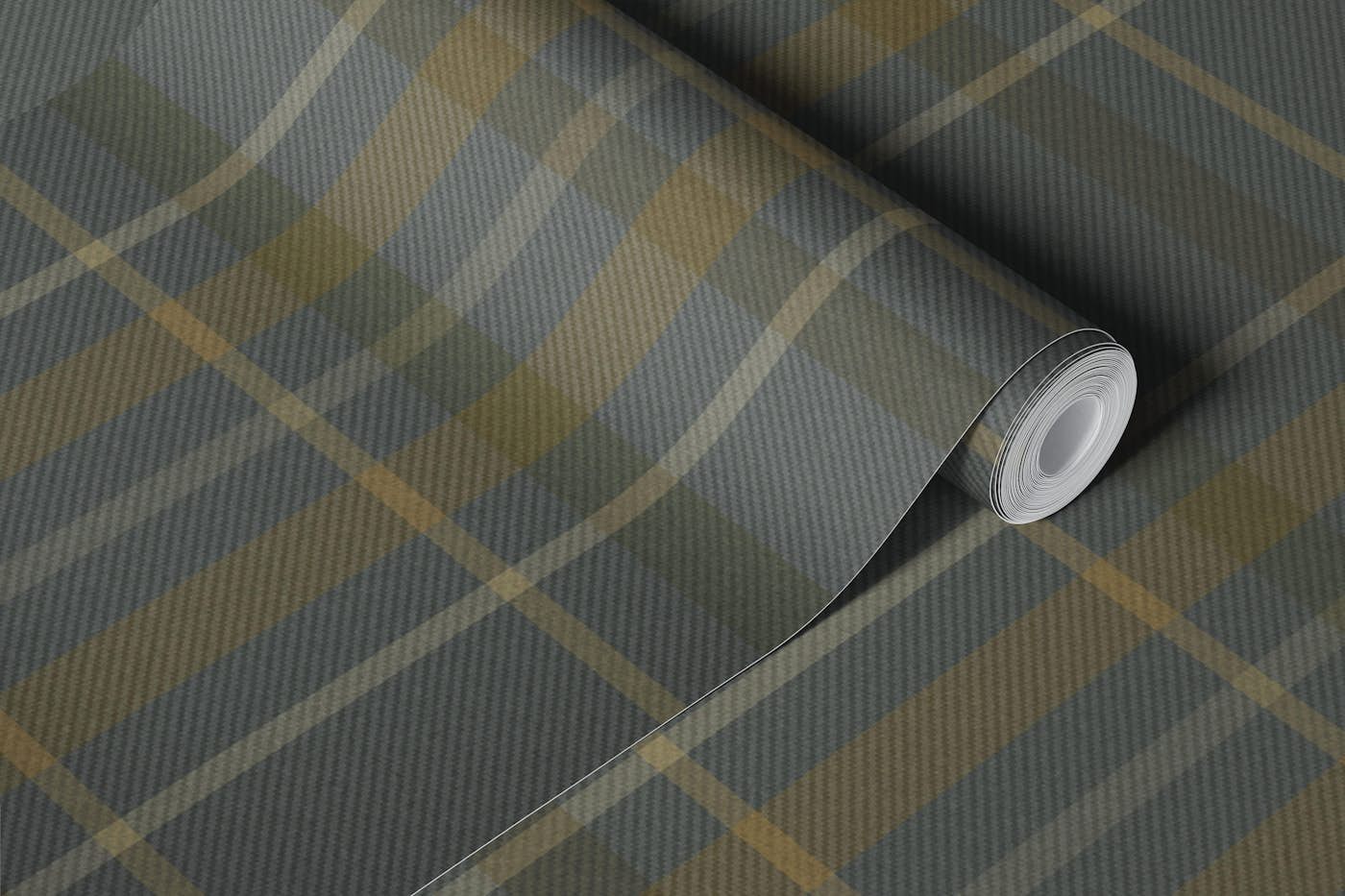 Rustic Plaid in Gray and Olive wallpaper roll