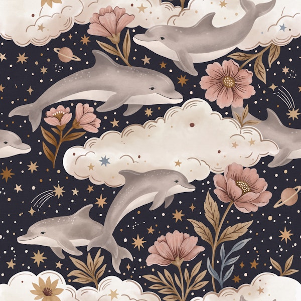 Celestial Dolphins Night Sky