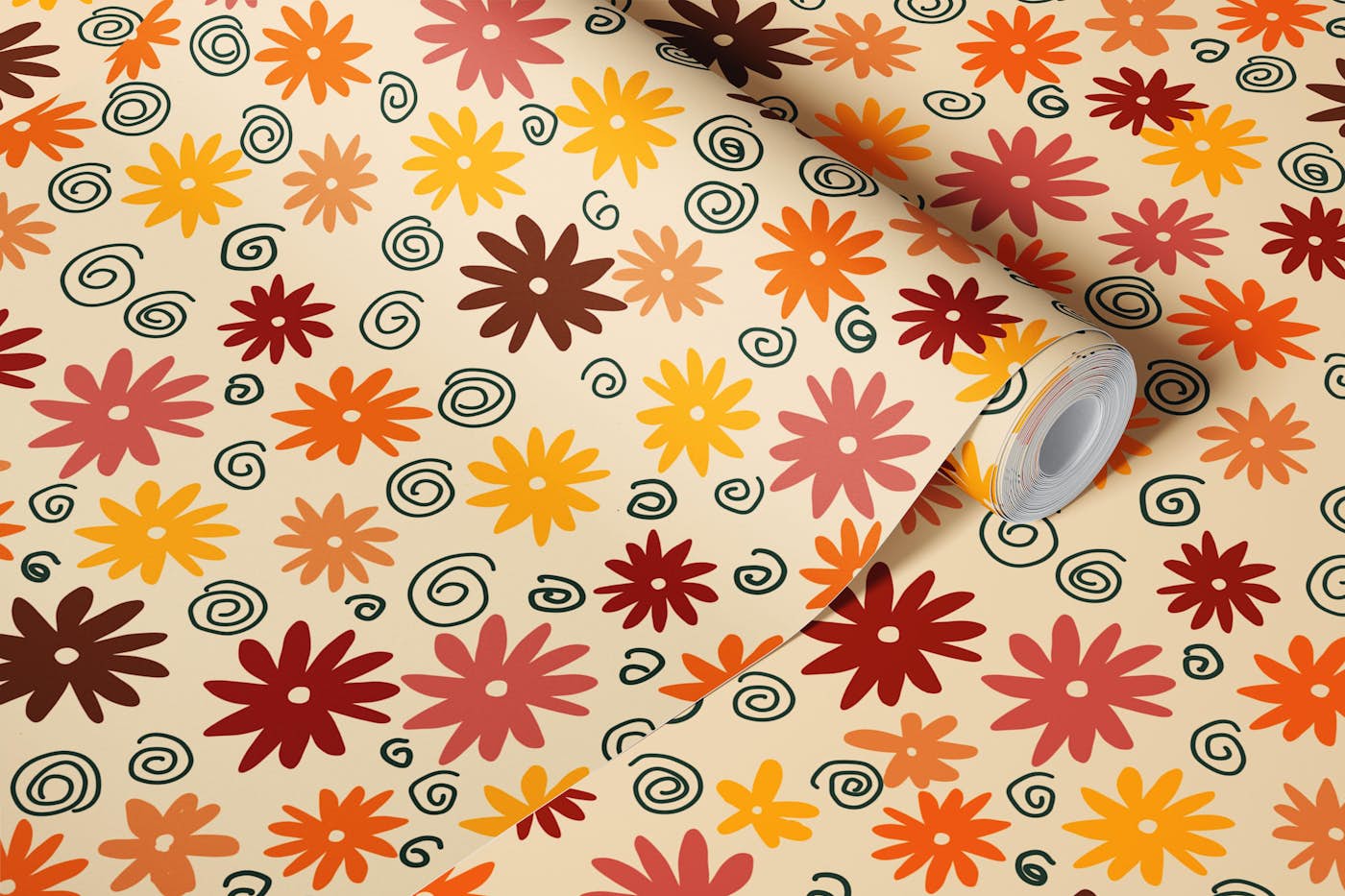 Retro Floral Doodles wallpaper roll