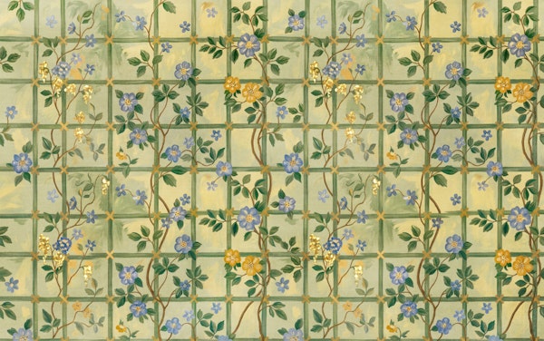 Classic Botanical Trellis With Blue Flowers