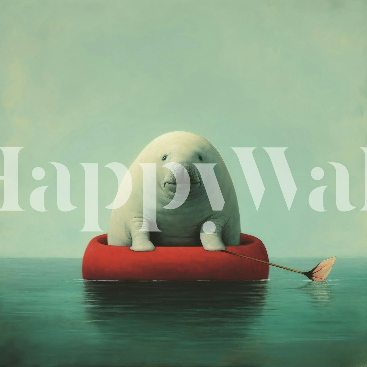 Minimal Dugong in Red Float wallpaper design.