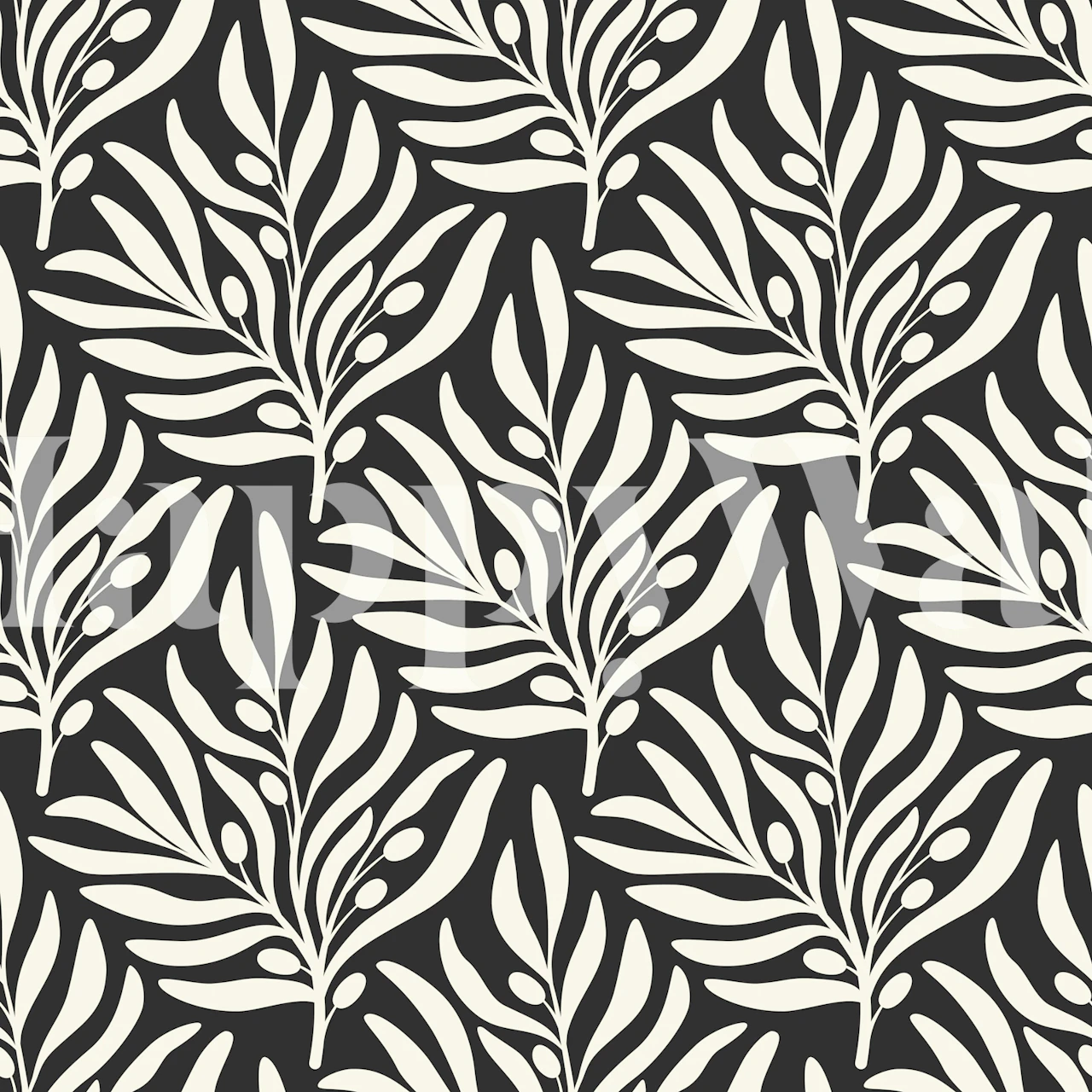 Black olives branches wallpaper in a room
