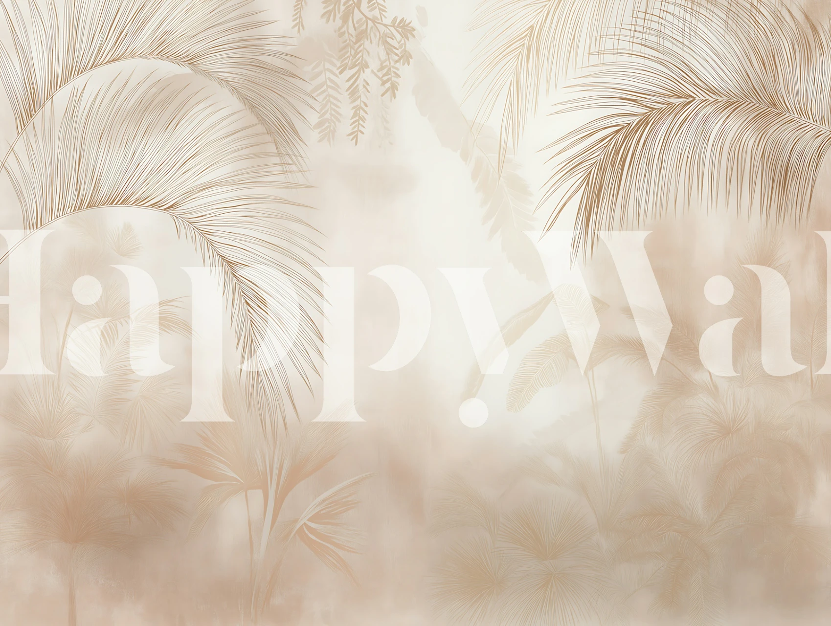 Sepia palm fronds wallpaper in a soft neutral room