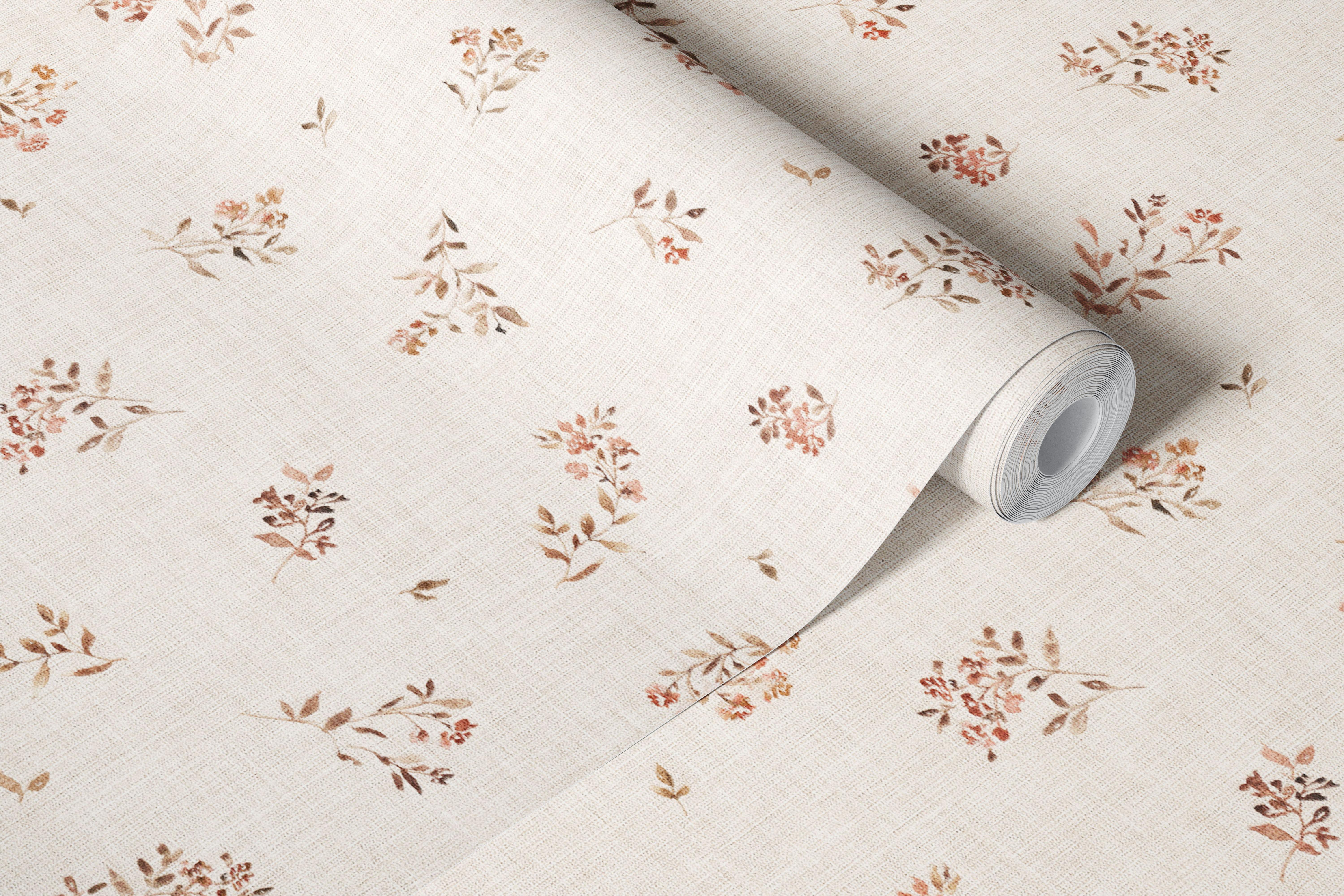 Rustic floral wallpaper in a cream room (3/9)
