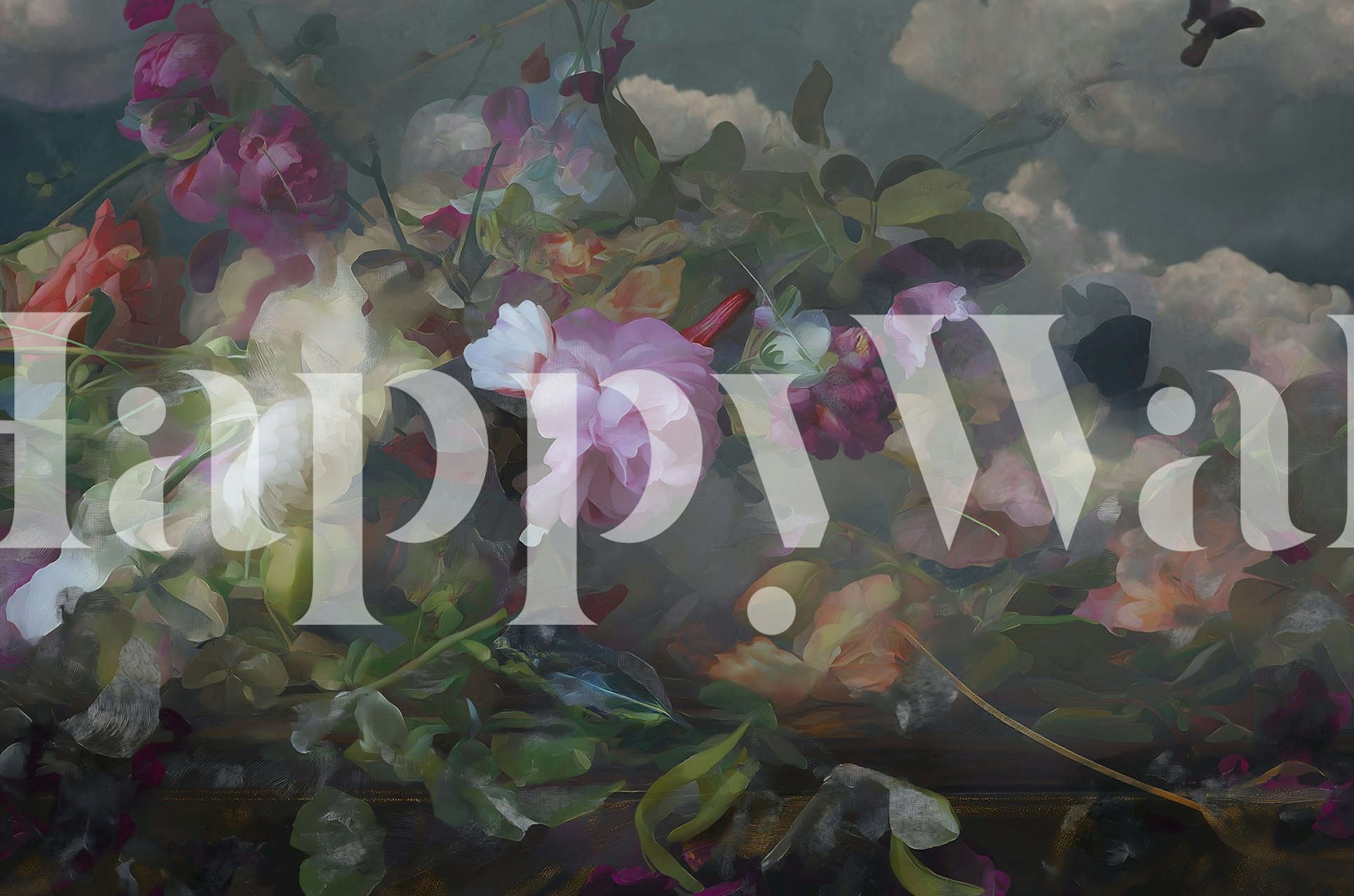 Moody Floral Dreamscape wallpaper in a room