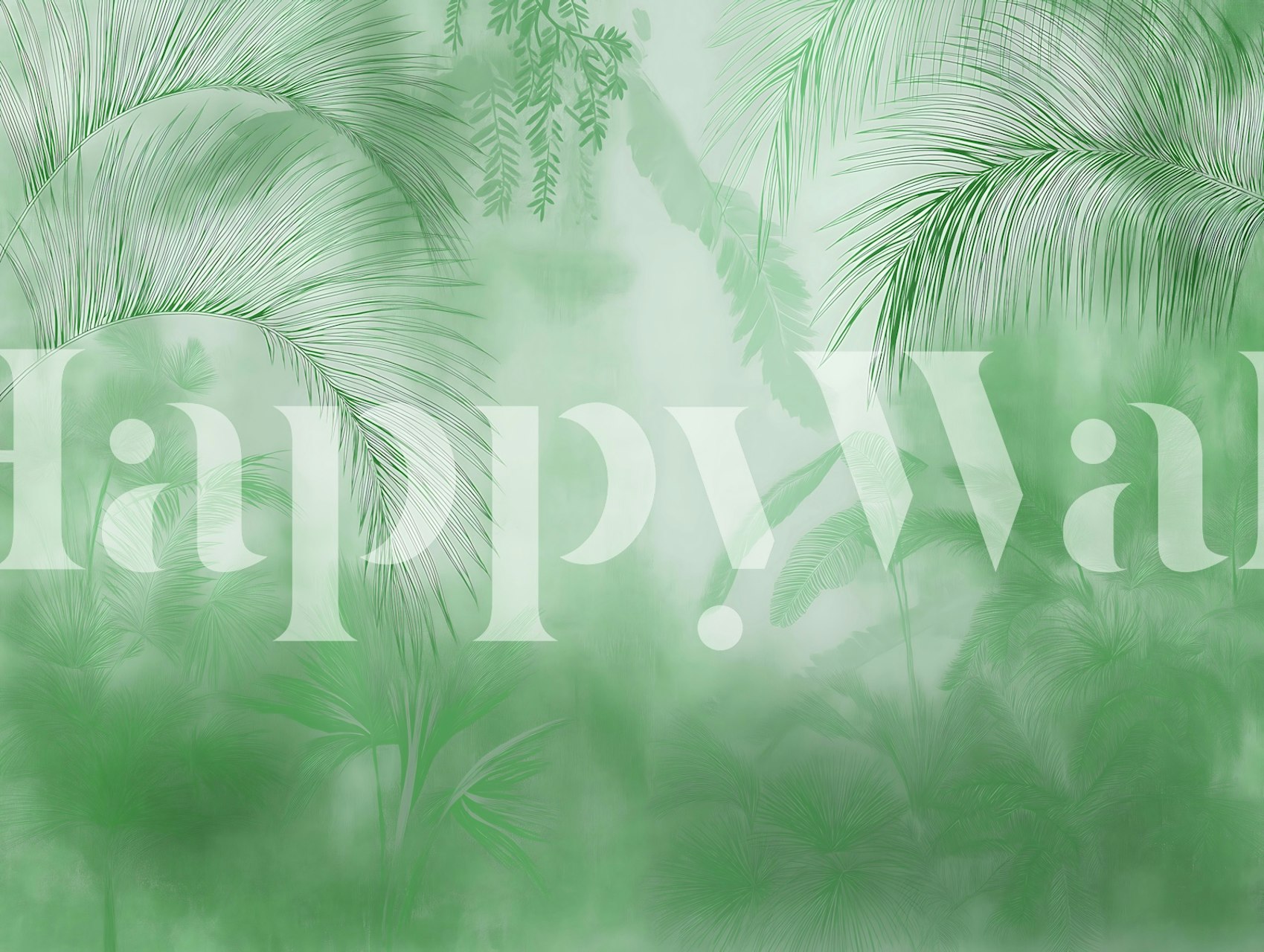 Misty Tropical Palm Canopy wallpaper in a room