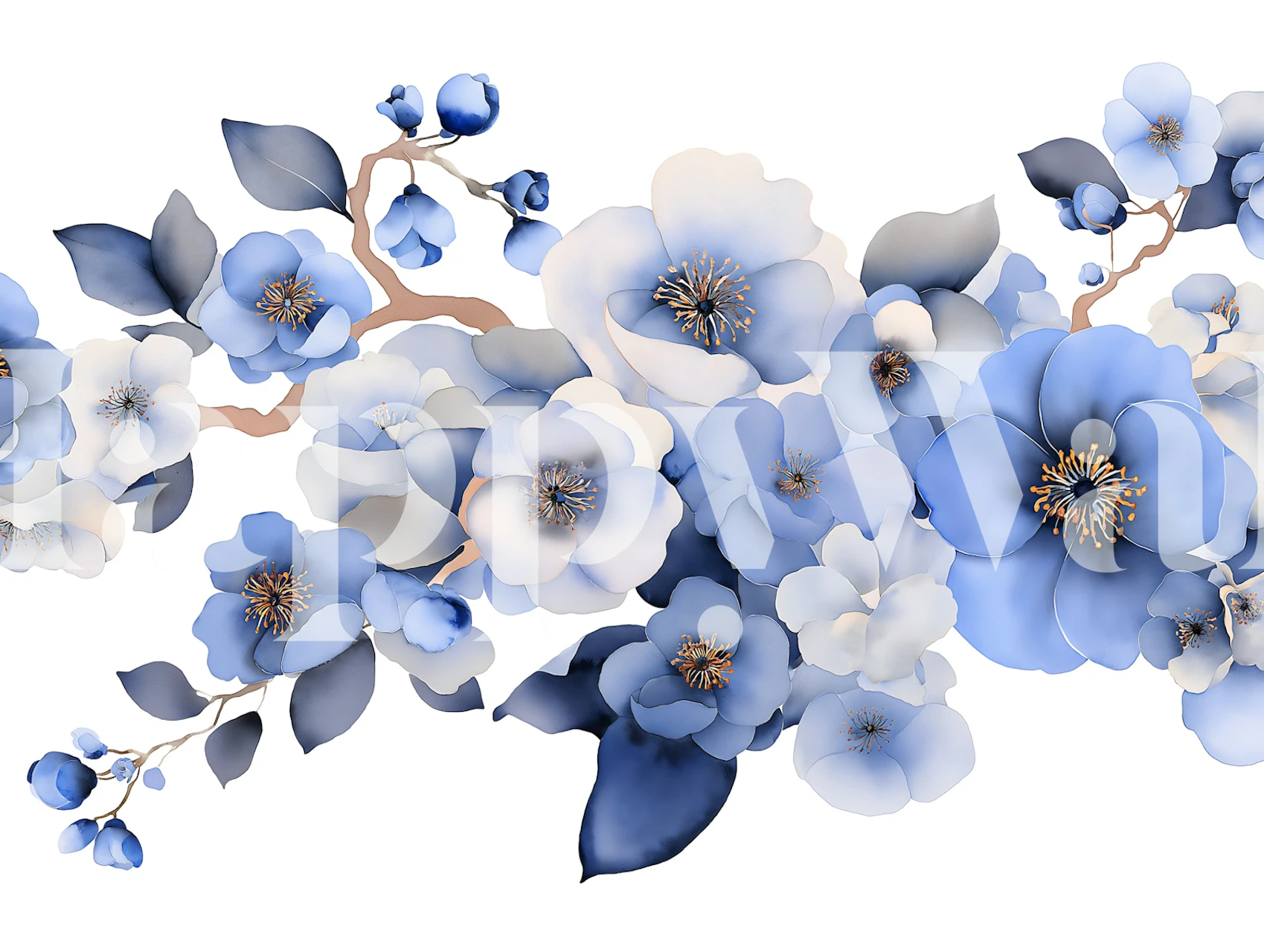 Blue Blossom Branches wallpaper design