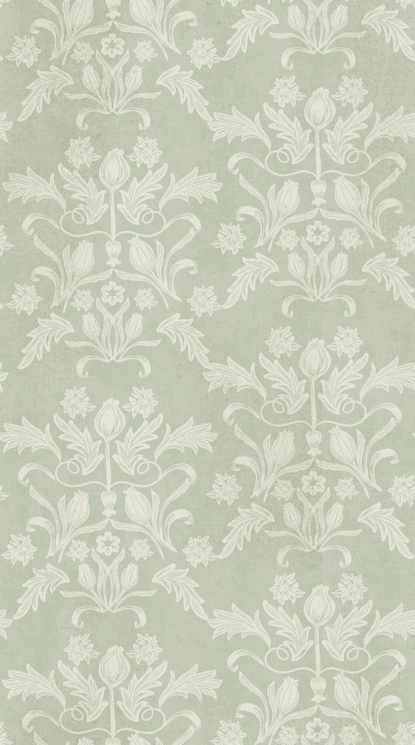 Floral Block Print Damask - Sage Green