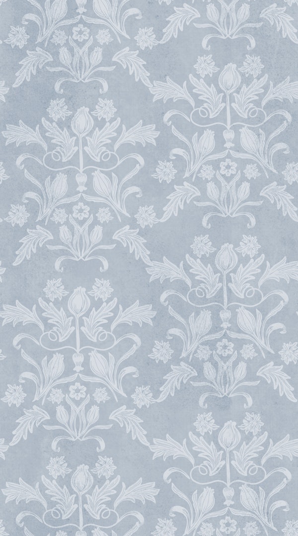 Floral Block Print Damask - Dove Blue