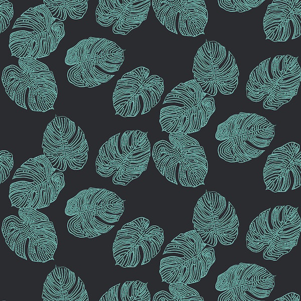 Teal Monstera Leaves on Charcoal