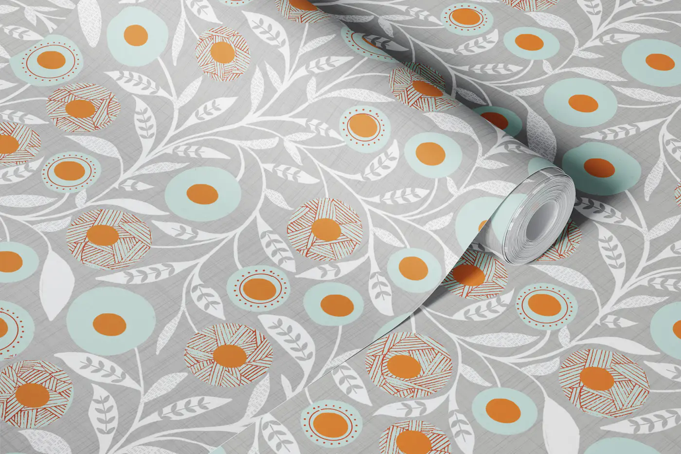 Warm Linen Scandi Folk Floral wallpaper roll