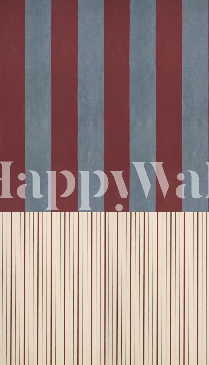 Vintage Red Blue Wide Stripes wallpaper in a room