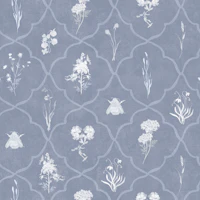 Vintage Wildflower Trellis - Dove Blue wallpaper