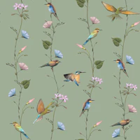 Botanical Birds in Soft Pastels wallpaper