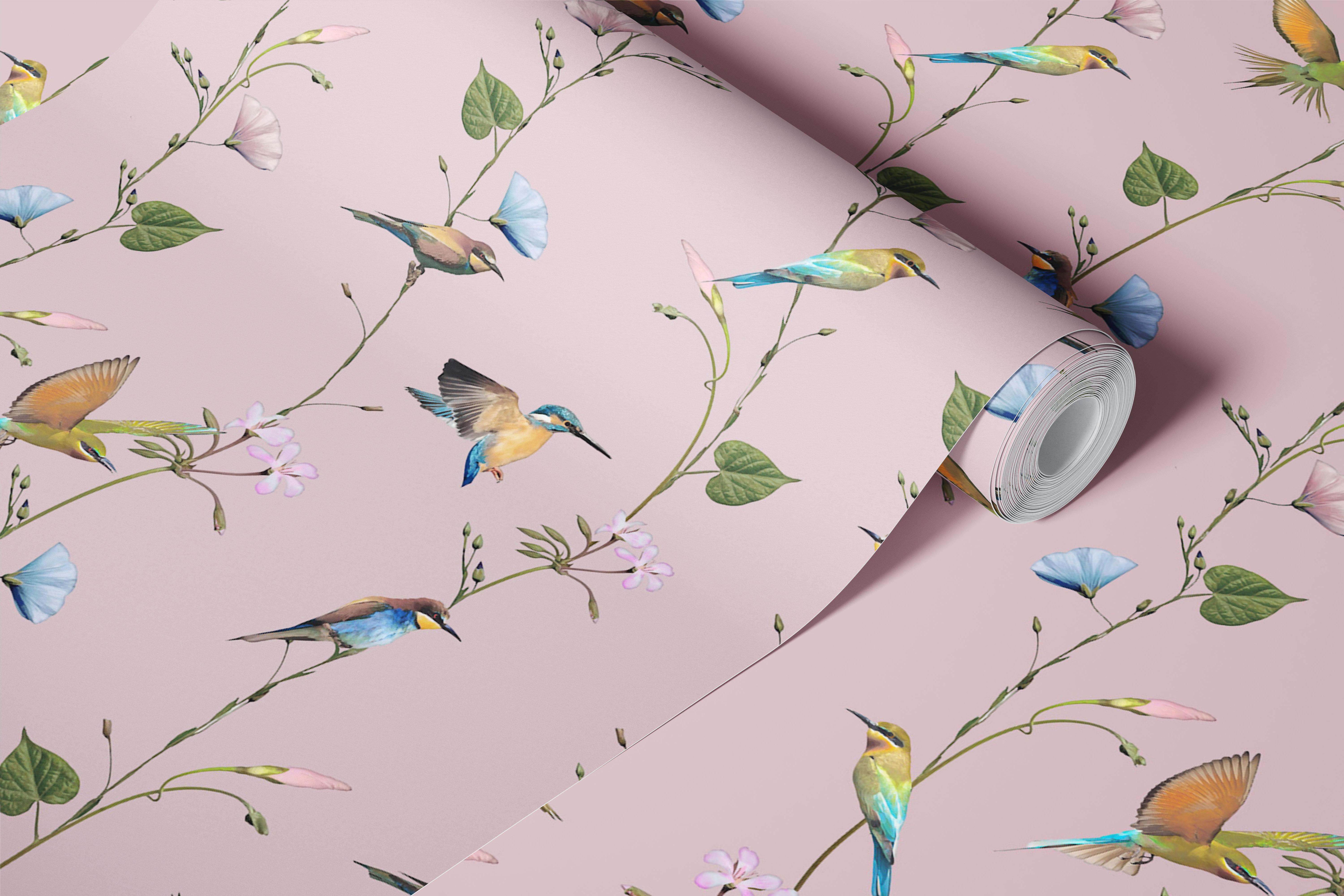 Charming birds and wildflowers wallpaper design