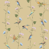 Pastel Songbirds on Beige wallpaper